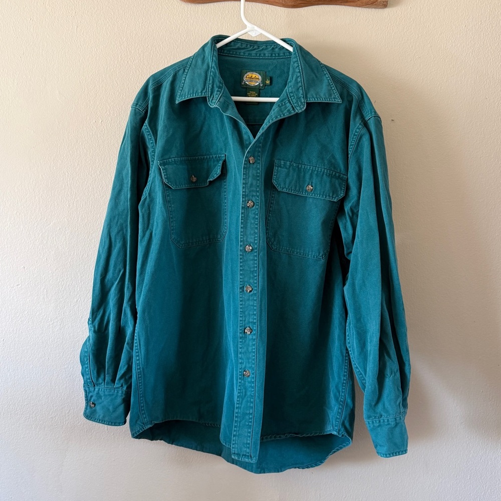 Vintage 90s Cabelas Heavyweight 100% Cotton Canvas Shacket Teal Size L Tall